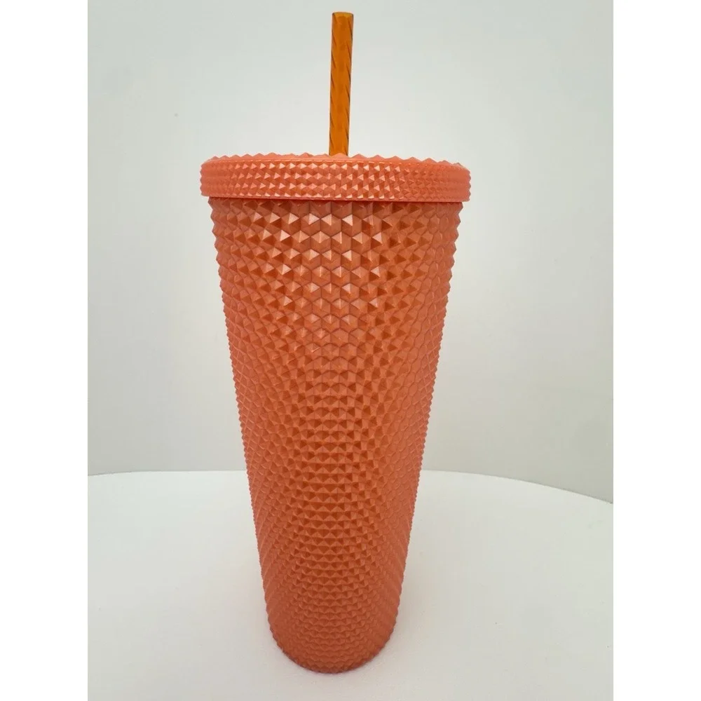 Starbucks Orange Studded Tumbler 24oz Cold Cup Limited Edition Reusable w/ Straw